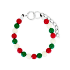Christmas beaded dog collar in red, green, and cream with extension chain by JOGIA.
