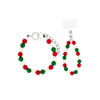 JOGIA Christmas matching set — beaded dog collar and phone wrist strap in festive red, green, and cream.