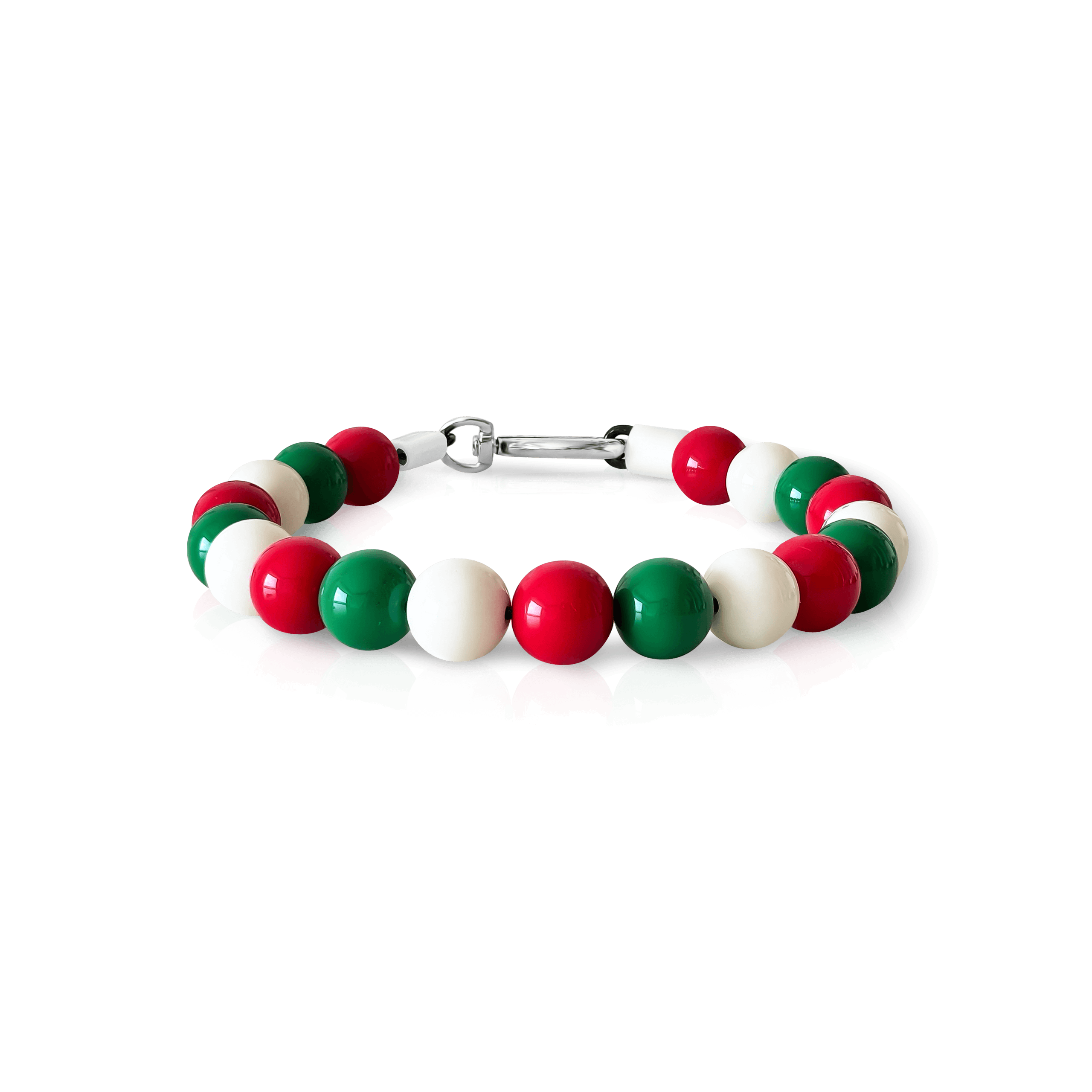 JOGIA festive beaded phone wrist strap featuring red, green, and cream Christmas beads.