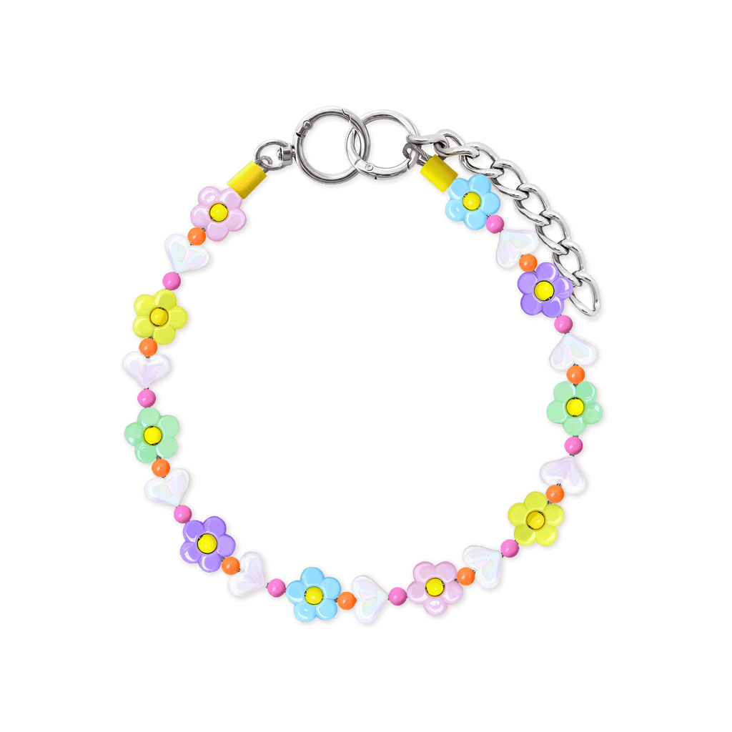 JOGIA floral beaded dog collar with pastel flower beads and extension chain.