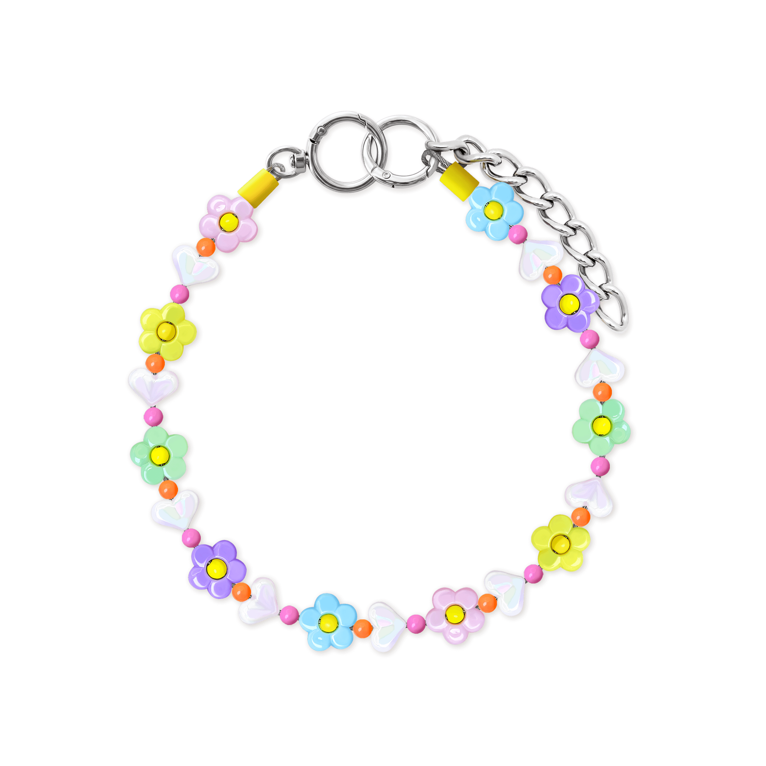 JOGIA floral beaded dog collar with pastel flower beads and extension chain.
