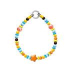 JOGIA star-themed beaded dog collar with blue, yellow, brown, and orange beads plus a star charm.