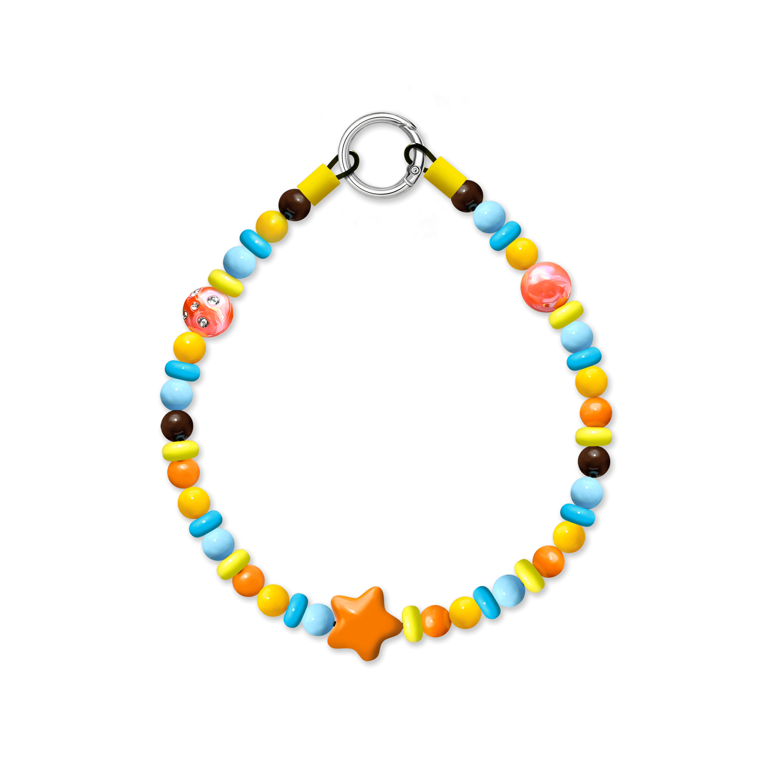 JOGIA star-themed beaded dog collar with blue, yellow, brown, and orange beads plus a star charm.